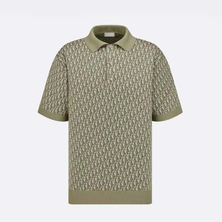 Dior Men Oblique Polo Shirt Khaki Cotton Jacquard