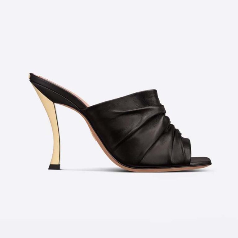 Dior Women D-Fame Heeled Sandal Black Pleated Lambskin
