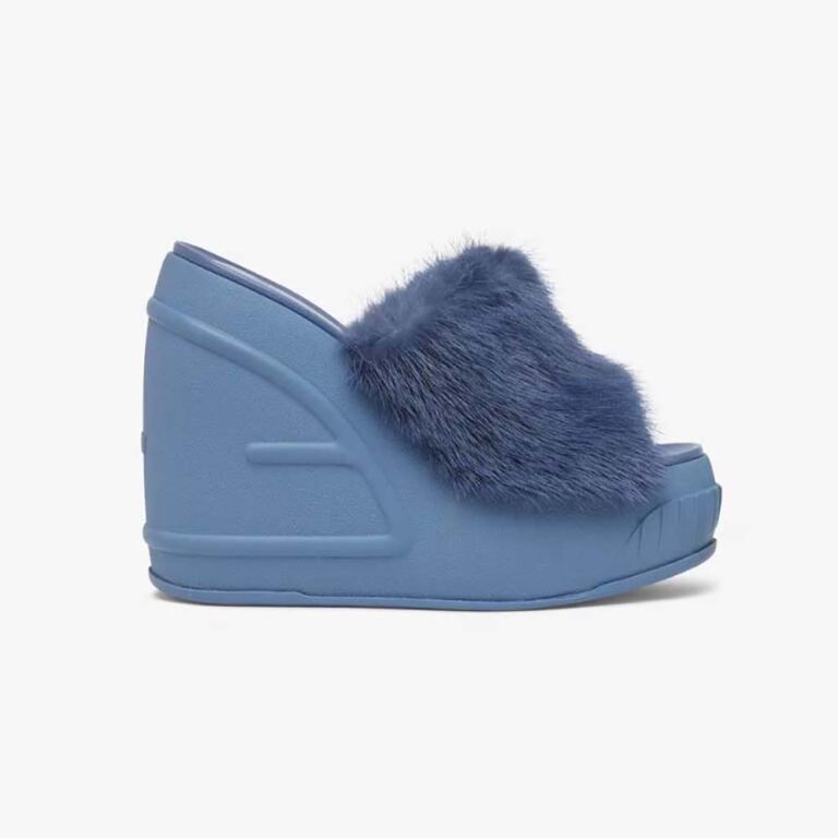 Fendi Women Fashion Show Blue Mink Slides