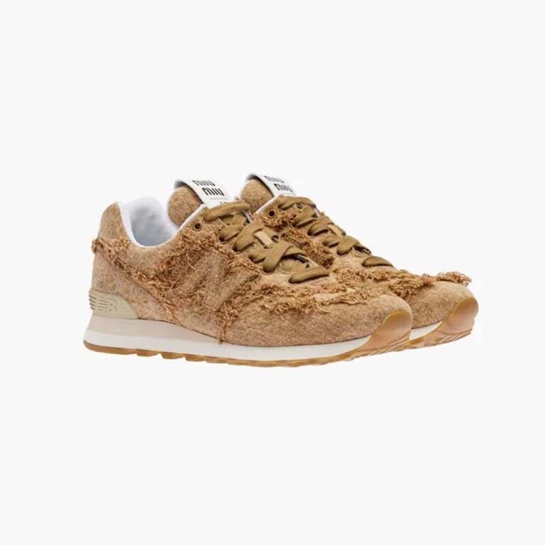 Miu Miu Women New Balance 574 x Miu Miu Marbleized Denim Sneakers-Brown