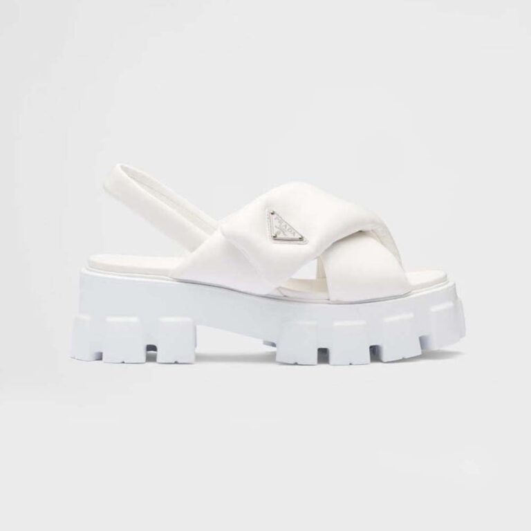 Prada Women Monolith Padded Nappa Leather Sandals-White