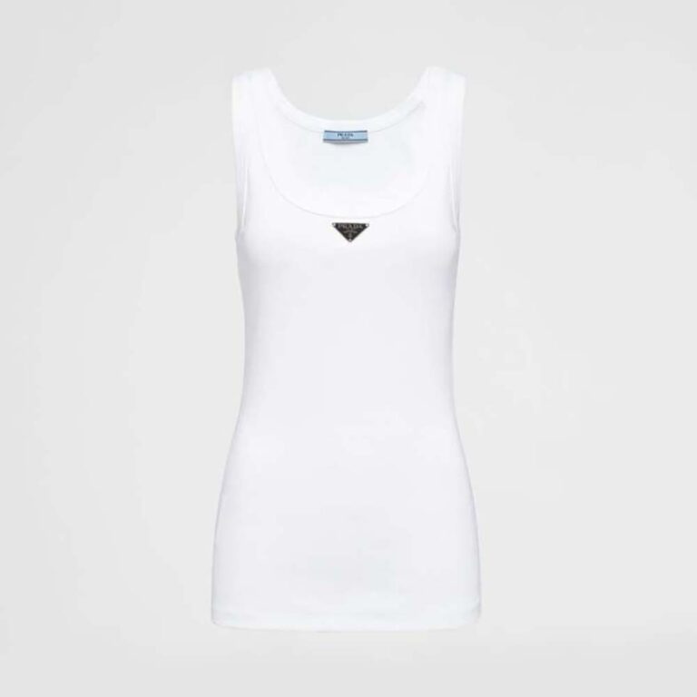 Prada Women Ribbed Knit Jersey Tank Top-White