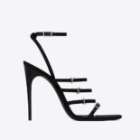 Saint Laurent YSL Women Jerry Sandals in Crepe Satin and Rhinestones