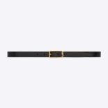 Saint Laurent YSL Women New Cassandre Buckle Belt in Smooth Leather
