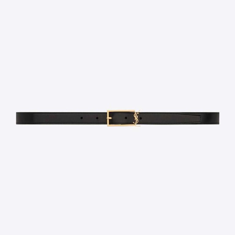 Saint Laurent YSL Women New Cassandre Buckle Belt in Smooth Leather