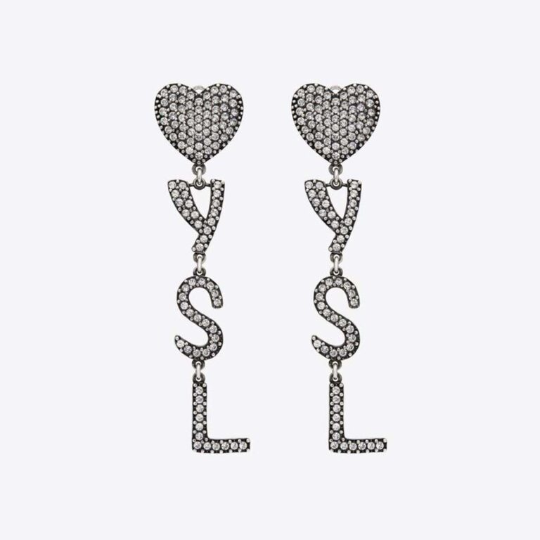 Saint Laurent YSL Women Opyum YSL Heart Earrings in Metal and Crystal