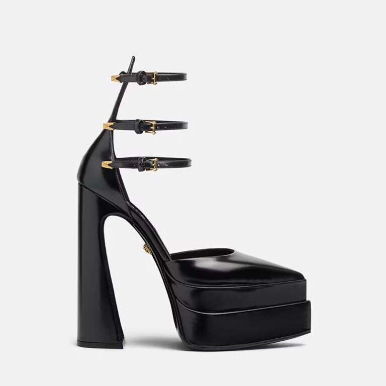 Versace Women Aevitas Pointy Platform Pumps in 16cm Heel Height-Black