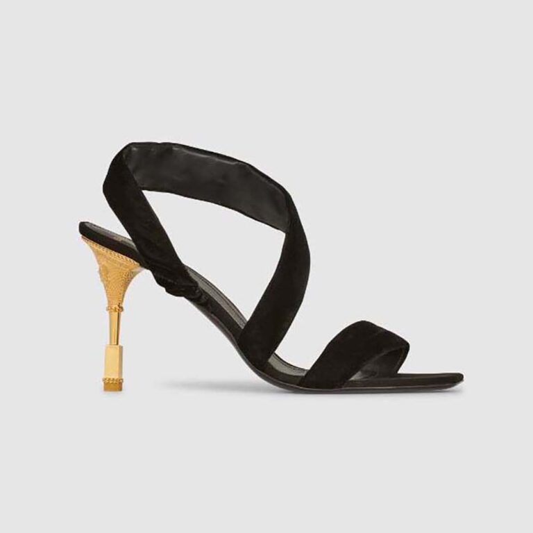 Balmain Women Suede Moneta Sandals in 95 mm Heel Height-Black