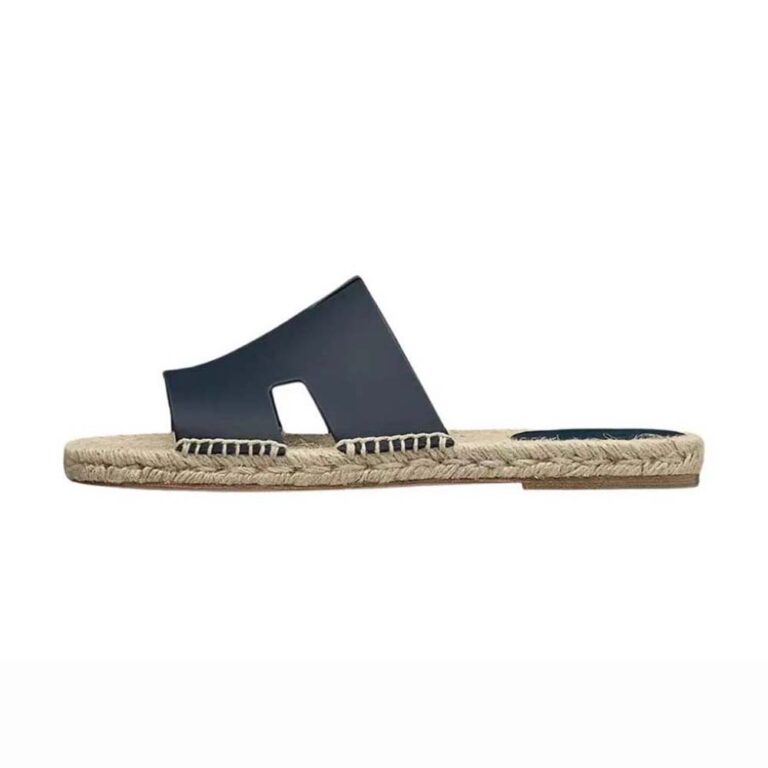 Hermes Unisex Catalya Espadrille in Calfskin with Rope Sole and "H" Cut-out-Black