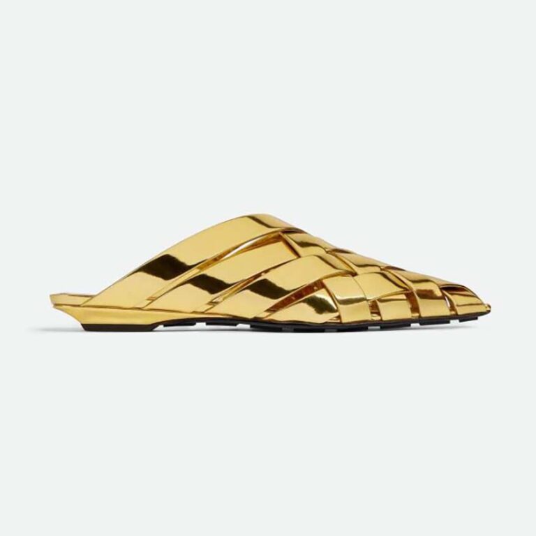Bottega Veneta Women Alfie Slipper Open-back Intreccio Leather Slippers-Gold