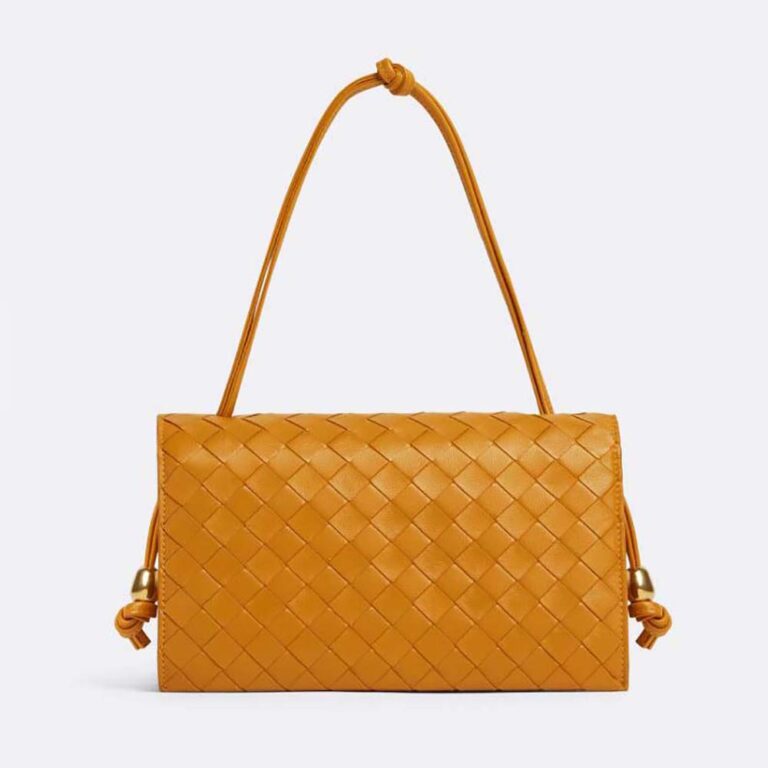 Bottega Veneta Women Trio Pouch On Strap Mini Intrecciato Leather Shoulder Bag-Orange