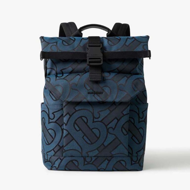 Burberry Women Orville Backpack with Raised Burberry Lettering at Front-Navy