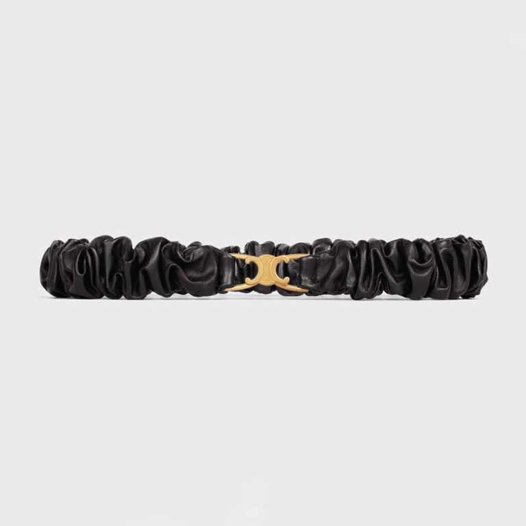 Celine Women Small Triomphe Scrunchy Belt in Lambskin-Black