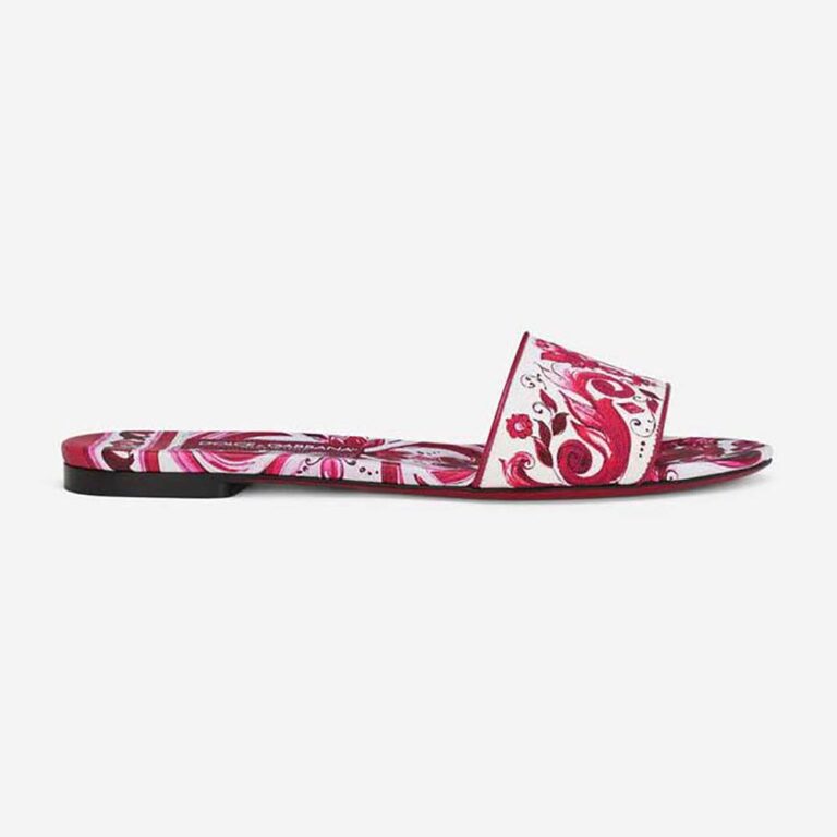 Dolce Gabbana D&G Women Printed Canvas Slides-Red