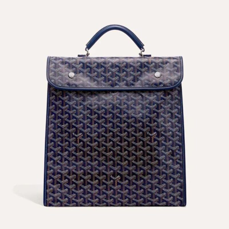 Goyard Women Saint Léger Backpack in Goyardine Canvas & Chevroches Calfskin-Navy
