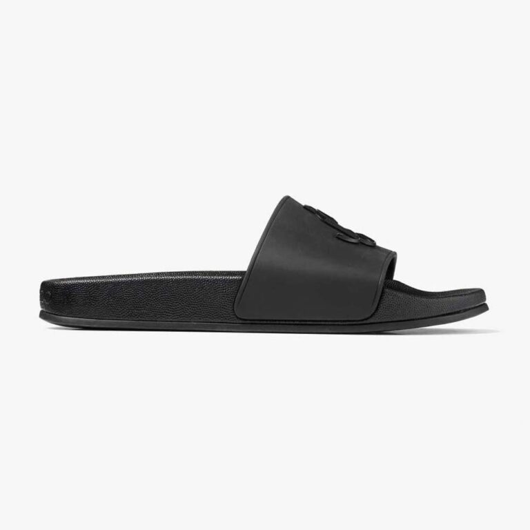 Jimmy Choo Women Port/F Black Rubber Slides with JC Monogram