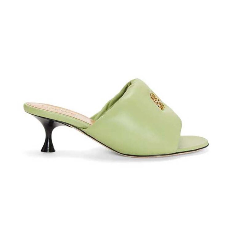 Loewe Women Anagram Padded Mule in Lambskin-Green