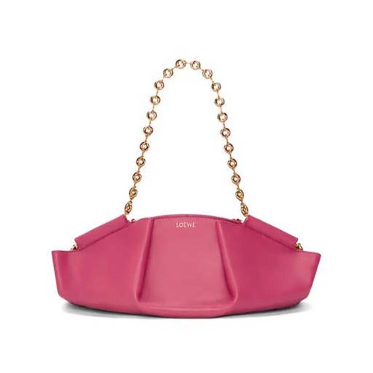 Loewe Women Small Paseo Bag in Shiny Nappa Calfskin with Chain-Rose