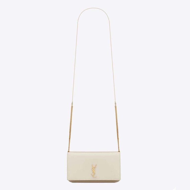 Saint Laurent YSL Women Cassandre Phone Holder with Strap in Smooth Leather-White