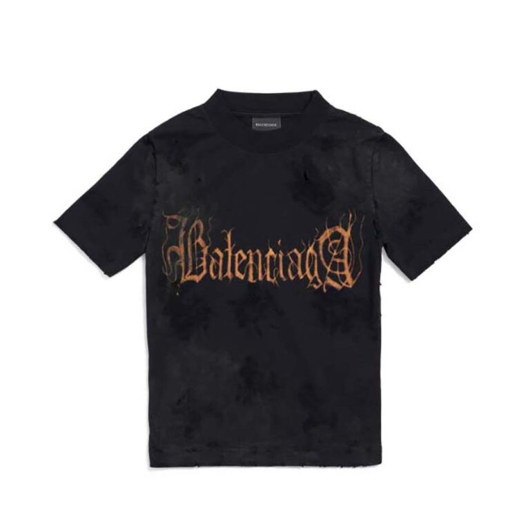 Balenciaga Women Heavy Metal Tight T-Shirt Small Fit in Black Faded