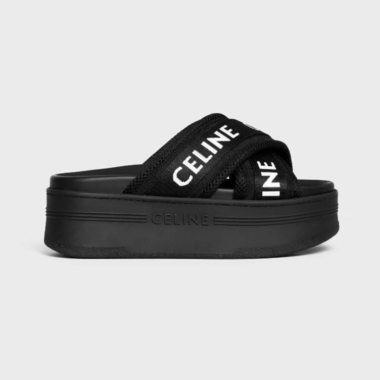 Celine Women Block Slide in Mesh & Textile with Celine Jacquard