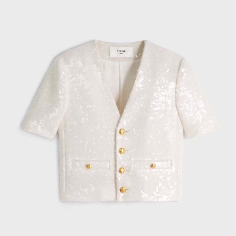 Celine Women Embroidered Cardigan Jacket in Bouclé Tweed