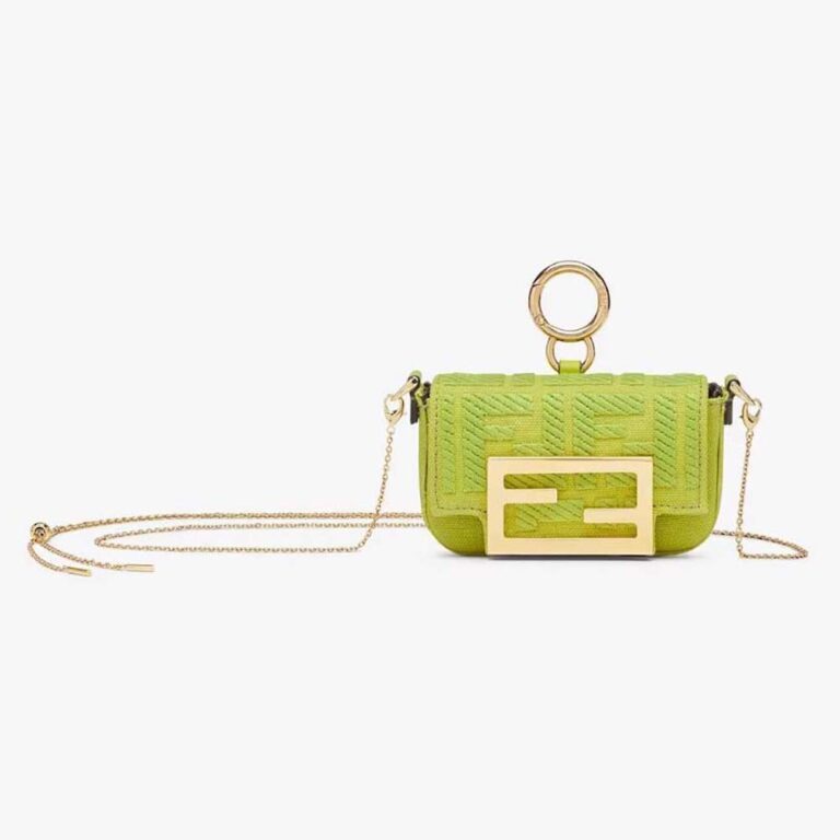 Fendi Women Nano Baguette Charm Acid Green Canvas Charm with FF Embroidery