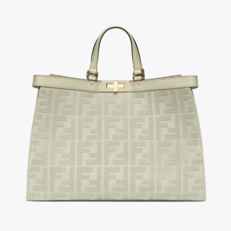 Fendi Women X-Tote Light Green Canvas Shopper with FF Embroidery