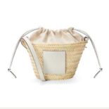 Loewe Women Drawstring Bucket Bag in Palm Leaf and Calfskin-White