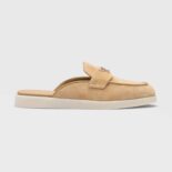 Prada Unisex Suede Leather Sabots with Enameled Metal Triangle Logo-Brown