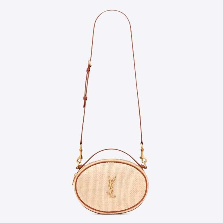 Saint Laurent YSL Women Camera Bag in Raffia and Vegetable-tanned Leather
