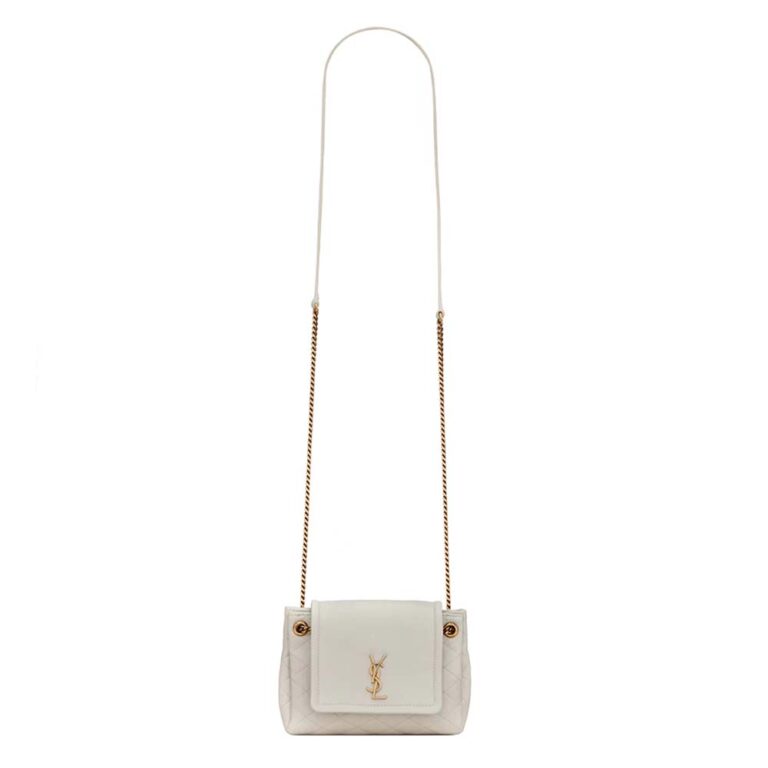 Saint Laurent YSL Women Monogram Mini Nolita in Lame Leather-White