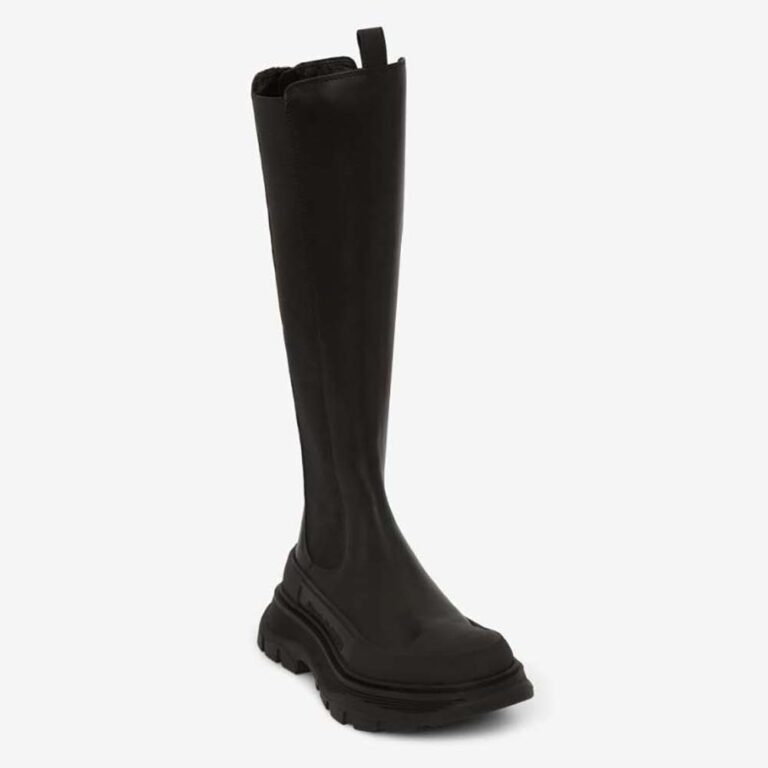 Alexander Mcqueen Women Tread Slick Knee High Boot in Black