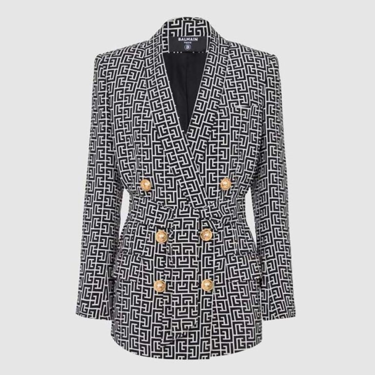Balmain Women Monogram Printed Jacket with Shawl Collar