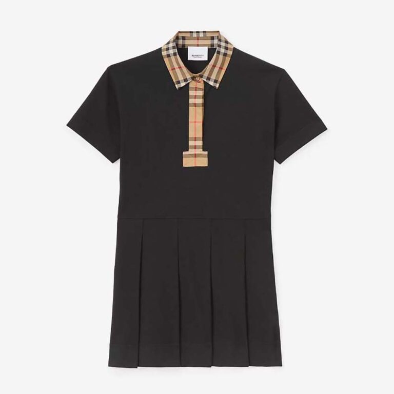 Burberry Girls' Vintage Check Trim Cotton Piqué Polo Shirt Dress-Black