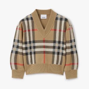 Burberry Kids' Check Wool Sweater-Beige