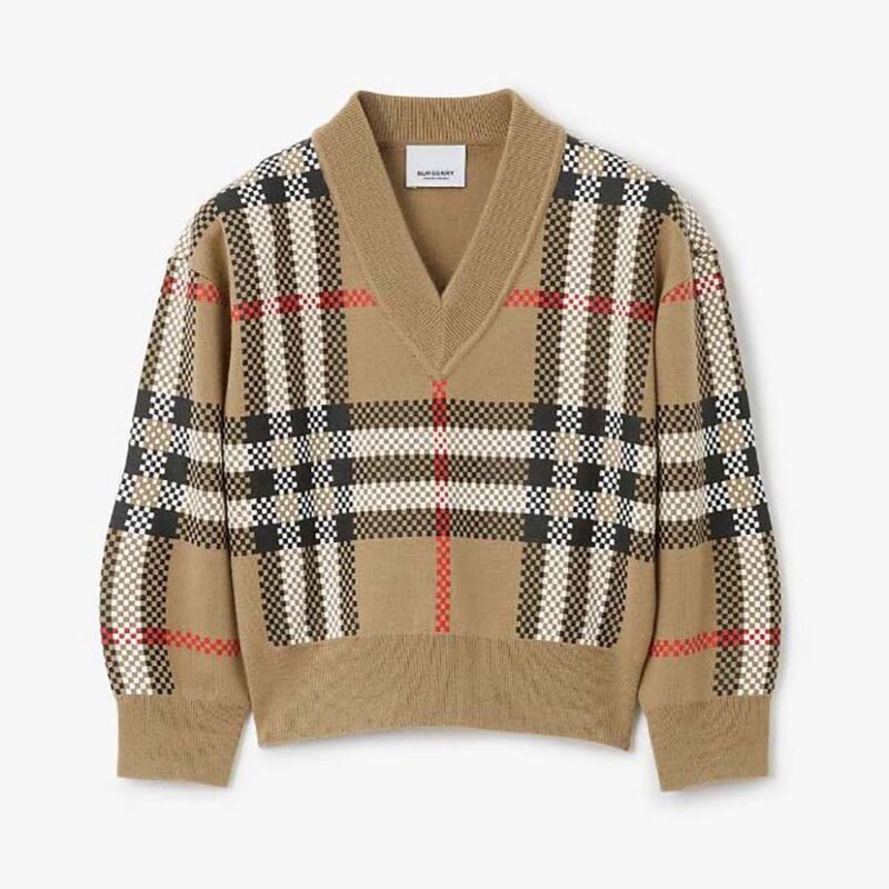 Burberry Kids' Check Wool Sweater-Beige