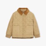 Burberry Kids' Corduroy Collar Diamond Quilted Jacket-Beige