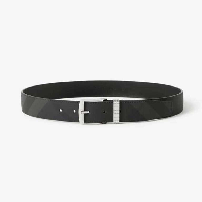 Burberry Men Check and Leather Belt-Navy