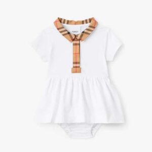 Burberry Toddler Girls' Check Trim Stretch Cotton Piqué Dress with Bloomers