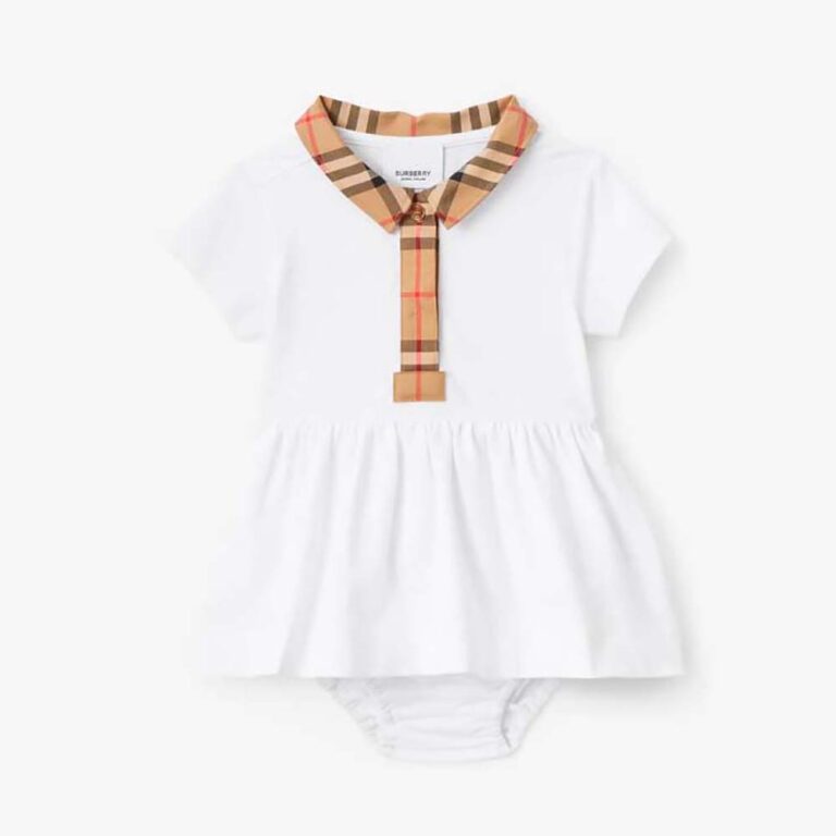 Burberry Toddler Girls' Check Trim Stretch Cotton Piqué Dress with Bloomers