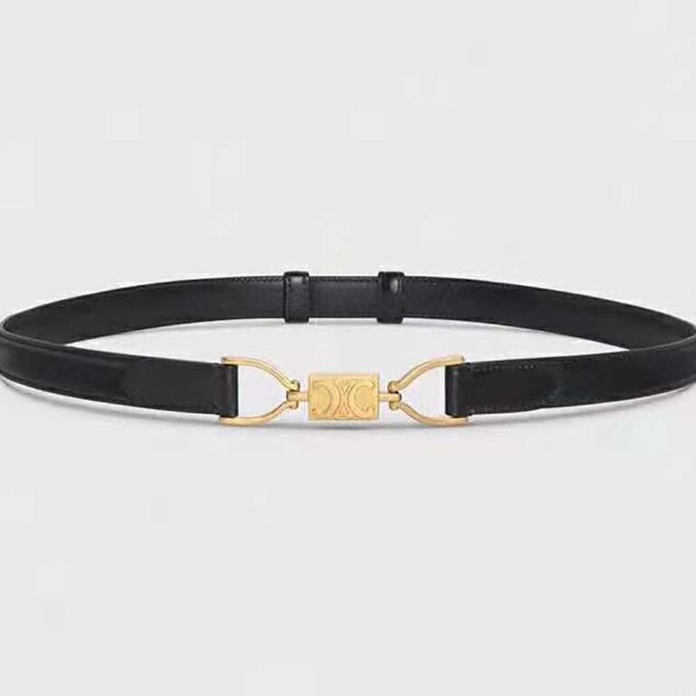 Celine Women Small Block Triomphe Belt in Taurillon Leather-Black