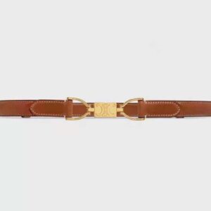 Celine Women Small Block Triomphe Belt in Taurillon Leather-Brown
