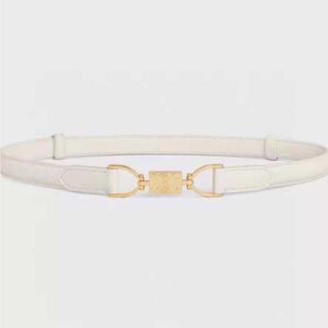 Celine Women Small Block Triomphe Belt in Taurillon Leather-White