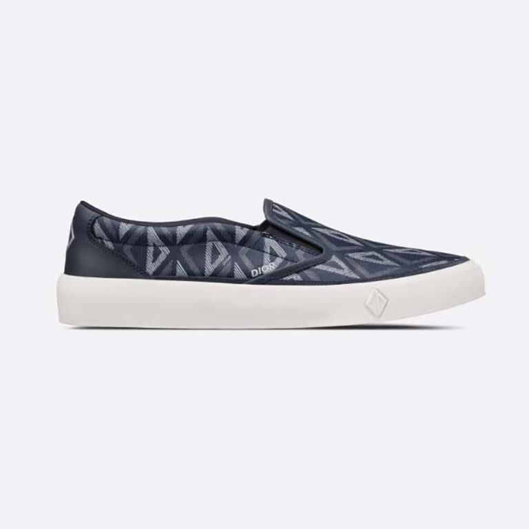 Dior Men B101 Slip-on Sneaker Navy Blue CD Diamond Canvas and Smooth Calfskin