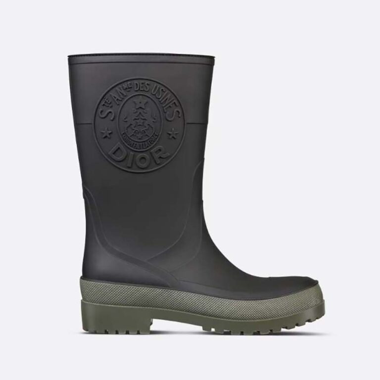 Dior Women Diorunion Rain Boot Black and Khaki Two-Tone Rubber with Dior Union Motif