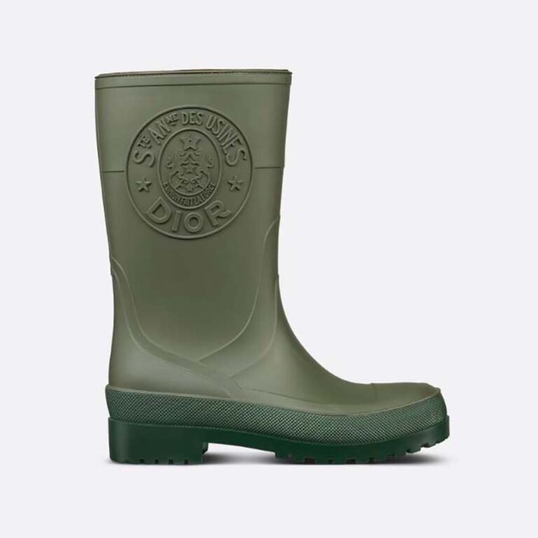Dior Women Diorunion Rain Boot Khaki Rubber with Dior Union Motif