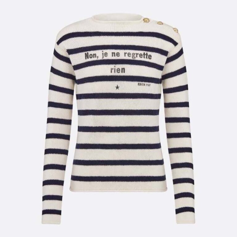 Dior Women Marinière Non Je Ne Regrette Rien Sweater Ecru and Navy Blue Cashmere Knit
