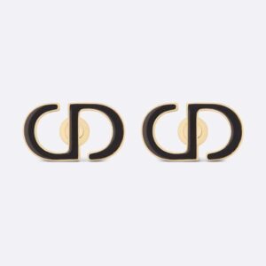 Dior Women Petit CD Stud Earrings Gold-Finish Metal and Black Lacquer