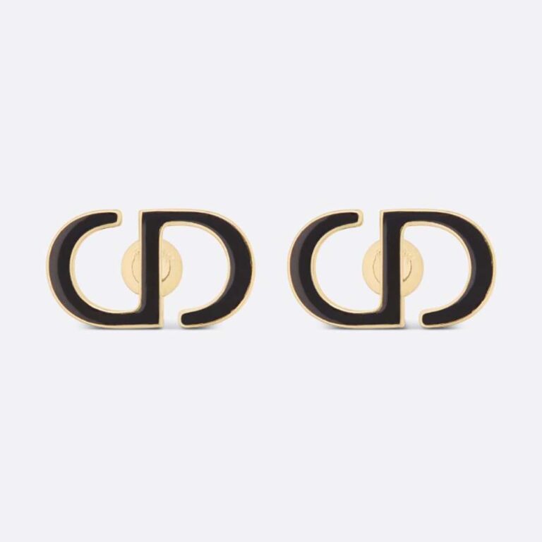 Dior Women Petit CD Stud Earrings Gold-Finish Metal and Black Lacquer